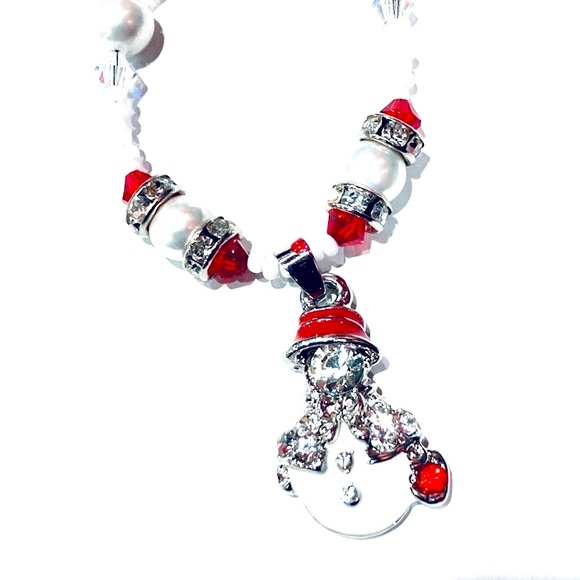 Artisan Crafted Handmade Sparkling Snowgirl Christmas Necklace - Picture 1 of 9